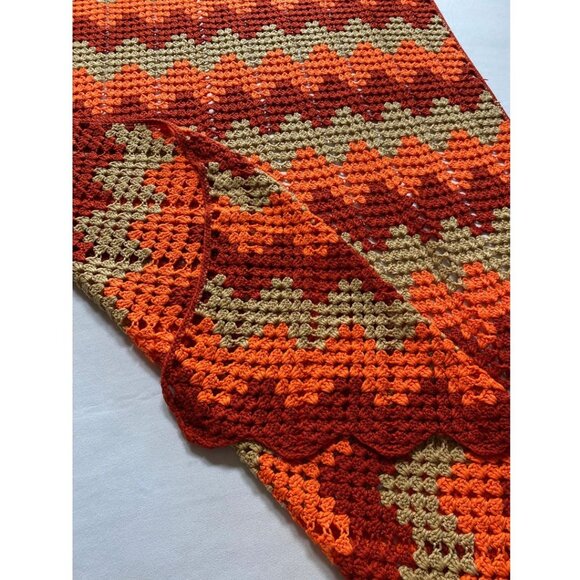 Handmade Granny Afghan Blanket Crochet Lap Blanket Brown Orange Throw - Picture 3 of 4